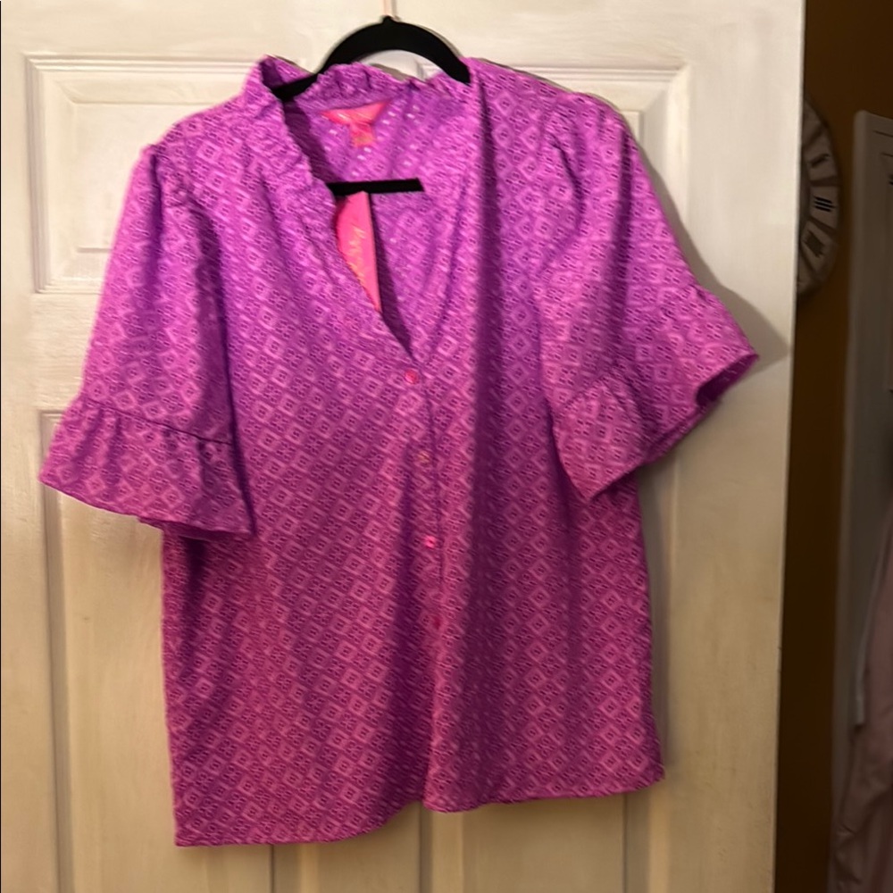 Lilly Pulitzer Pink Ruffled Bell Sleeve Blouse